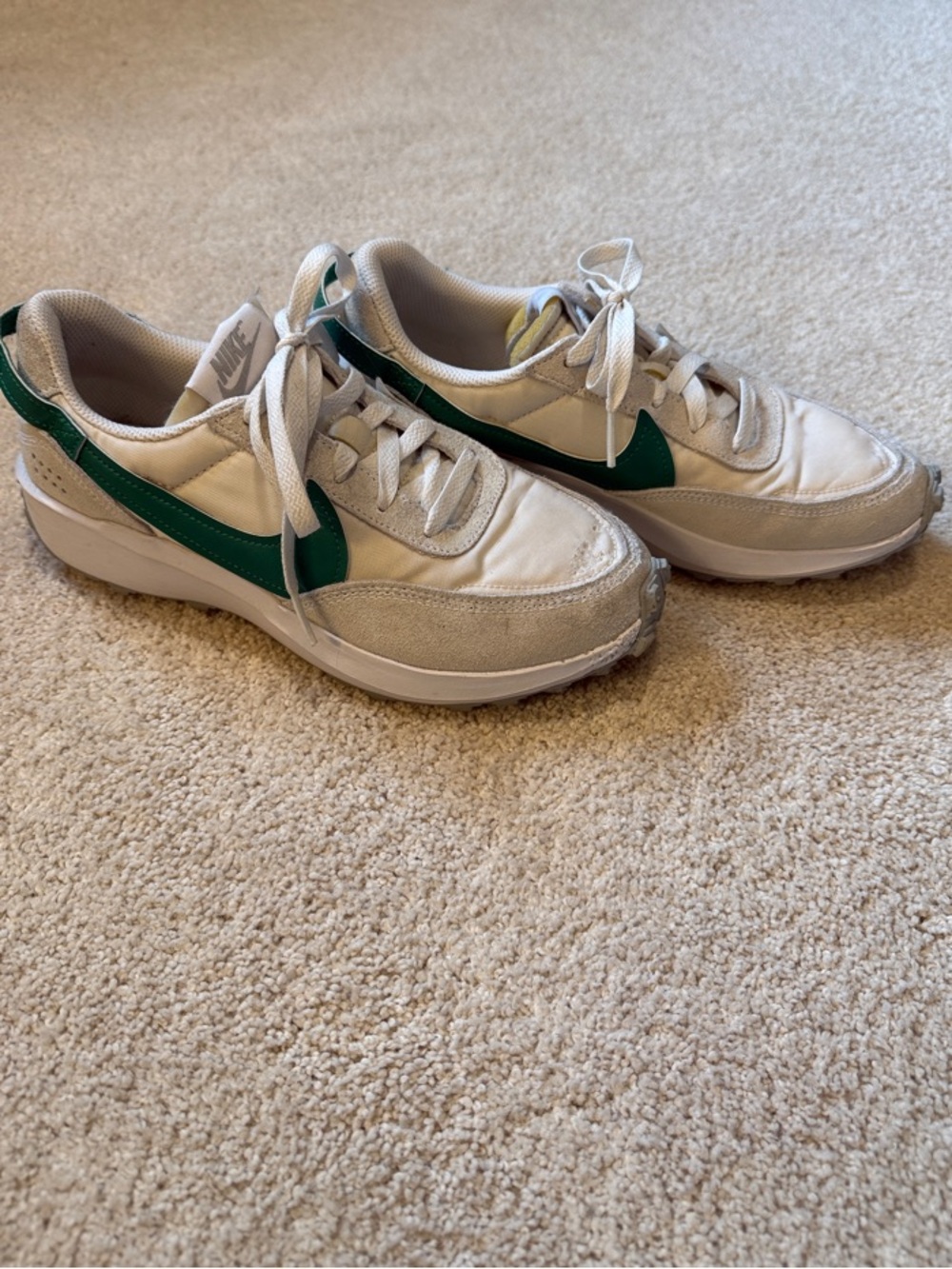 Nike White and Green Waffle Debut Sneaker